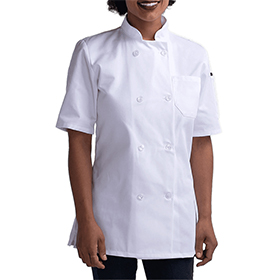 Womens Modern Short Sleeve Essential Plastic Button Chef Coat: CW-CW4465