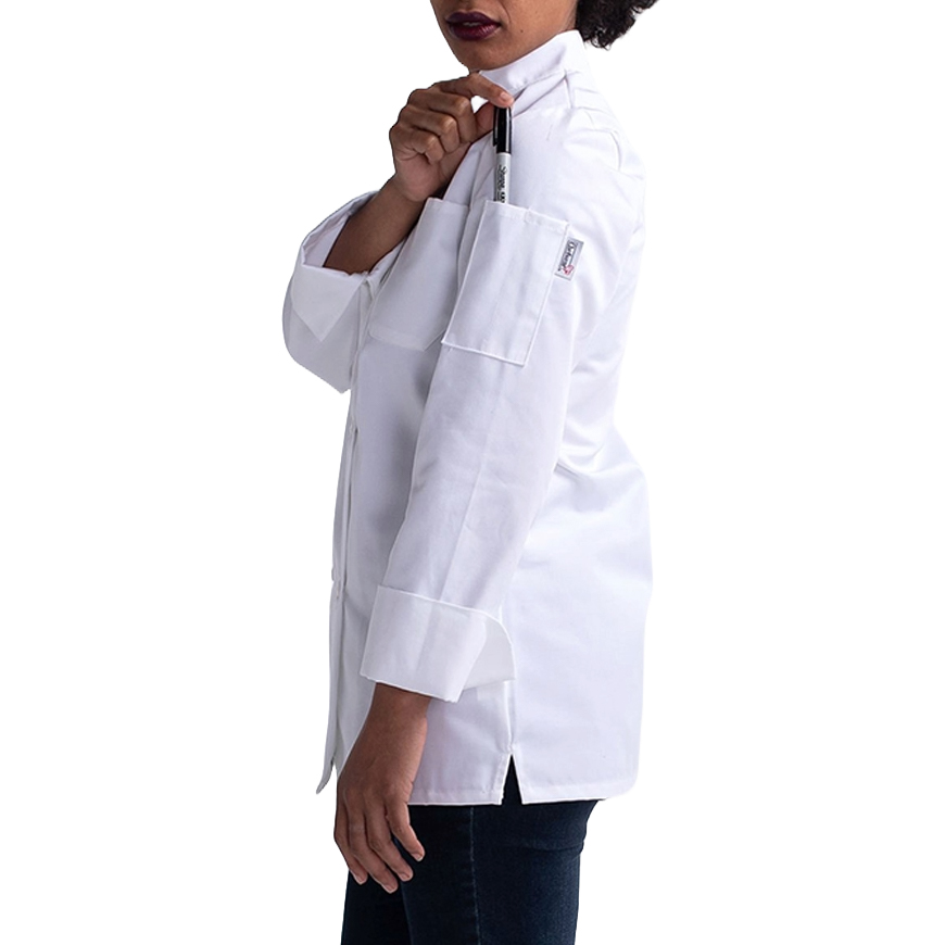 Womens Slim Long Sleeve Essential Plastic Button Chef Coat: CW-CW4420V2