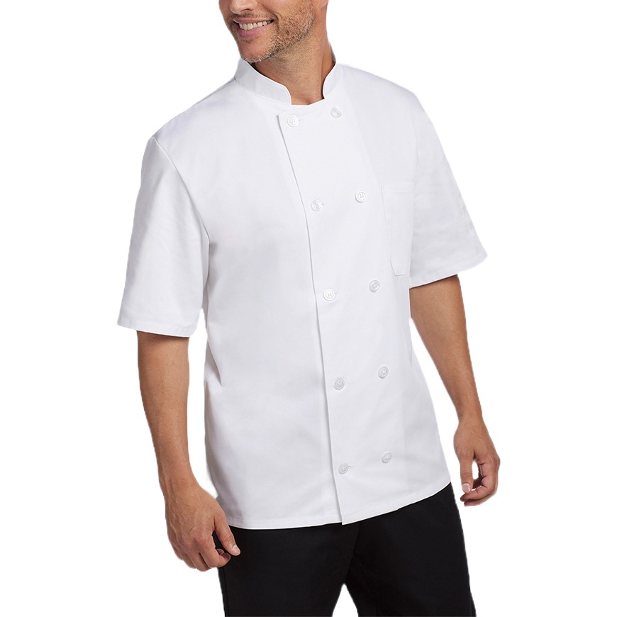 Unisex Classic Short Sleeve Essential Plastic Button Chef Coat: CW-CW4455V1