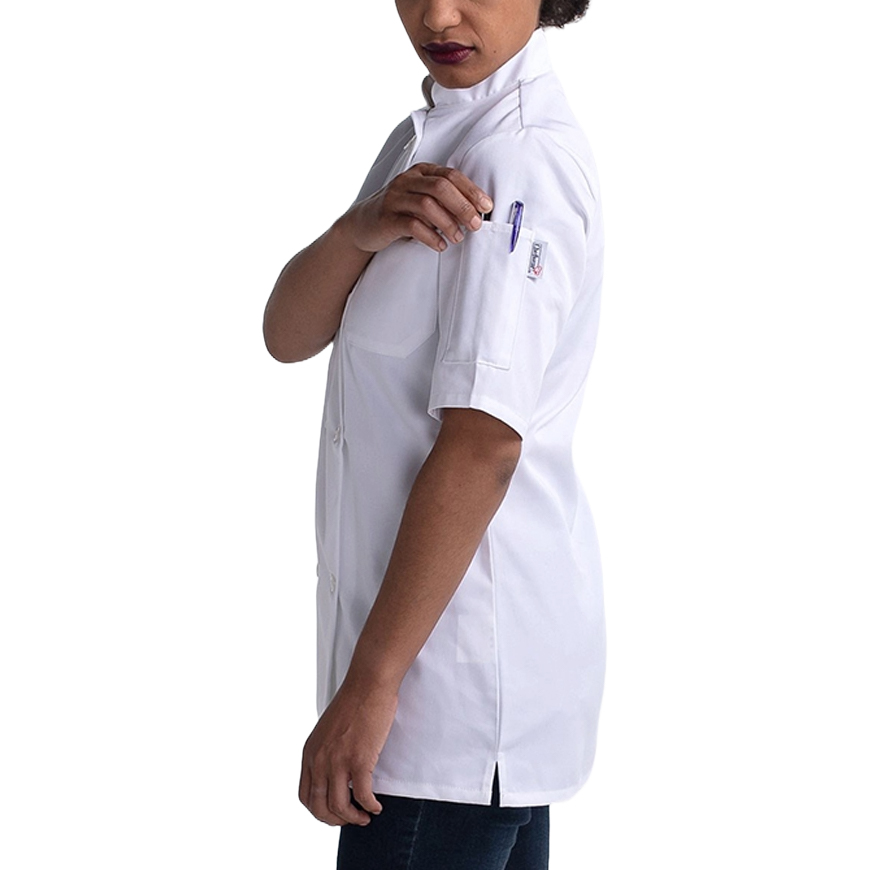 Womens Modern Short Sleeve Essential Plastic Button Chef Coat: CW-CW4465V2